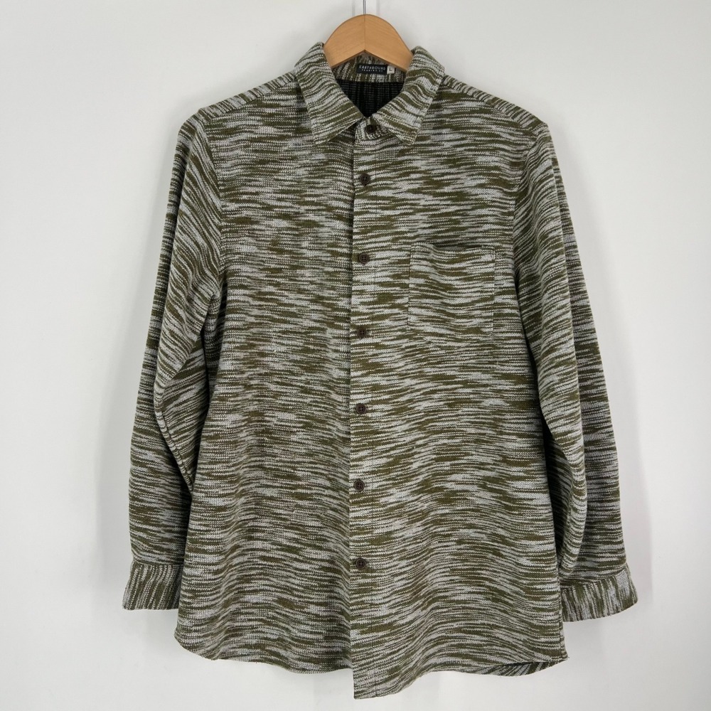 Earthbound Trading Co Mens Large Green Space Dye Textured Button Down Shirt‎